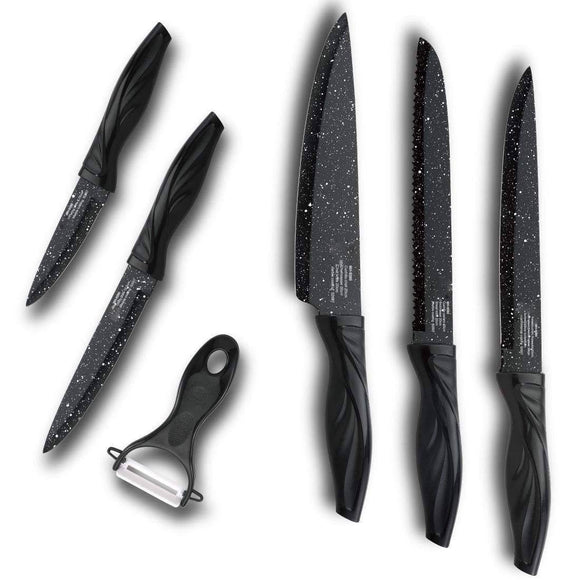 6 Piece Black Knife Set with peeler