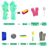 Multi Purpose Silicone Dishwashing Gloves with Bristles (Green)