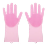 Multi Purpose Silicone Dishwashing Gloves with Bristles (Pink)