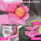 Multi Purpose Silicone Dishwashing Gloves with Bristles (Pink)