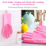 Multi Purpose Silicone Dishwashing Gloves with Bristles (Pink)
