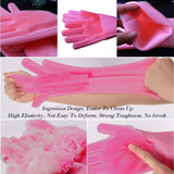 Multi Purpose Silicone Dishwashing Gloves with Bristles (Pink)