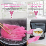Multi Purpose Silicone Dishwashing Gloves with Bristles (Pink)
