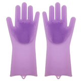 Multi Purpose Silicone Dishwashing Gloves with Bristles (Purple)