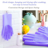 Multi Purpose Silicone Dishwashing Gloves with Bristles (Purple)