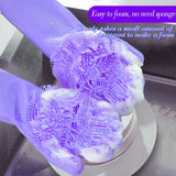 Multi Purpose Silicone Dishwashing Gloves with Bristles (Purple)
