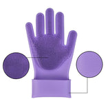 Multi Purpose Silicone Dishwashing Gloves with Bristles (Purple)