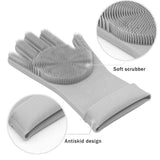 Multi Purpose Silicone Dishwashing Gloves with Bristles (Silver)