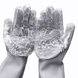 Multi Purpose Silicone Dishwashing Gloves with Bristles (Silver)