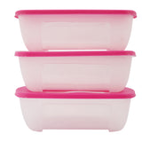 SuperGift Essentials - 3 Piece Plastic Food Storage Container (Large) (Pink)