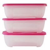 SuperGift Essentials - 3 Piece Plastic Food Storage Container (Large) (Pink)