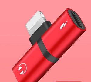 2 in 1 Lightning Splitter Headphone Adapter Charger (Red)