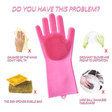 Multi Purpose Silicone Dishwashing Gloves with Bristles (Pink)