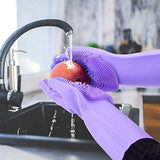 Multi Purpose Silicone Dishwashing Gloves with Bristles (Purple)