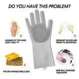 Multi Purpose Silicone Dishwashing Gloves with Bristles (Silver)