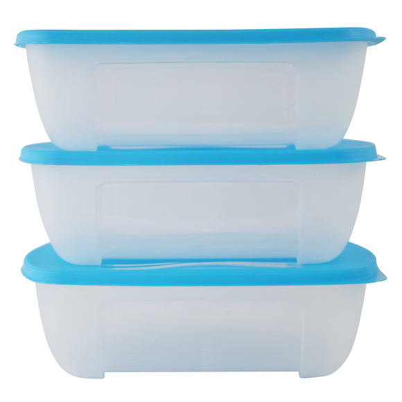 SuperGift Essentials - 3 Piece Plastic Food Storage Container (Large) (Blue)