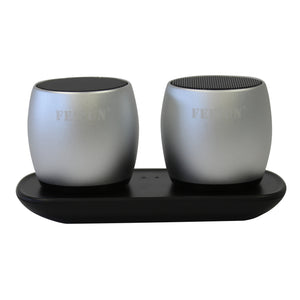 Feitun Twin Mini Bluetooth Speakers Pod (Silver)